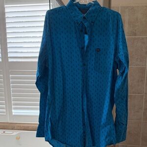 Wrangler Teal Blue Printed Long-Sleeve Button-Down Shirt